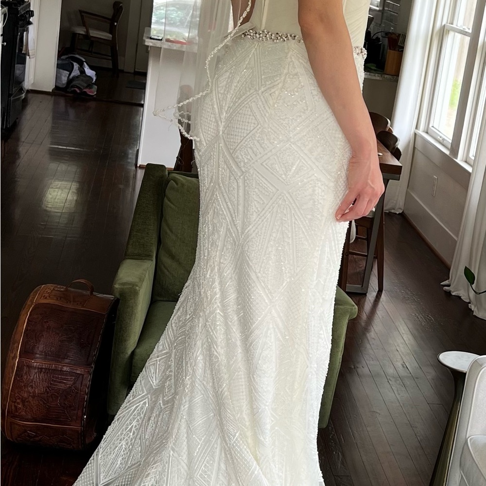 Wedding separates: tulle corset top with boning, fully beaded skirt, veil - Picture 2 of 15